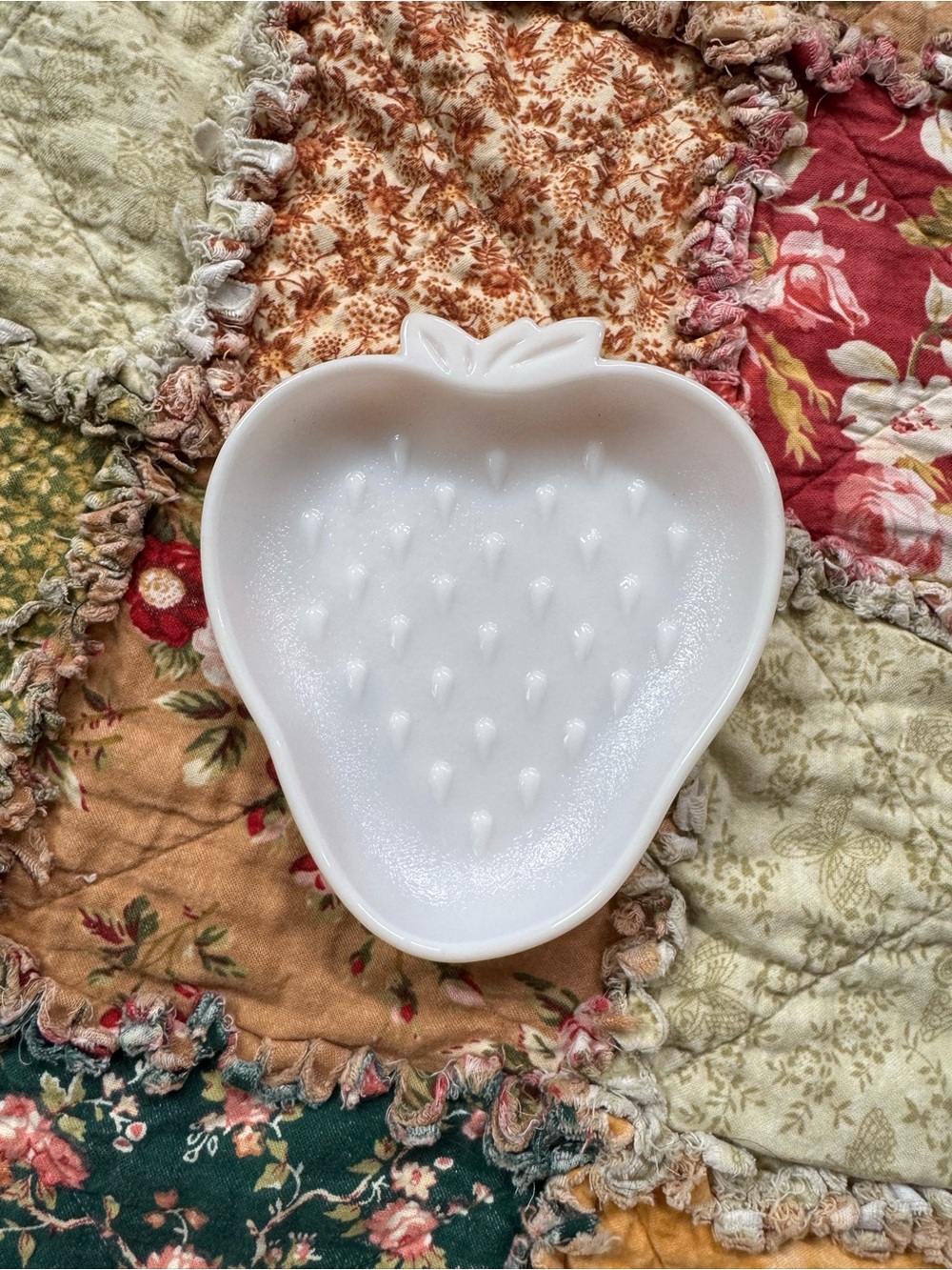 Vintage White Strawberry Shaped Milk Glass Dish